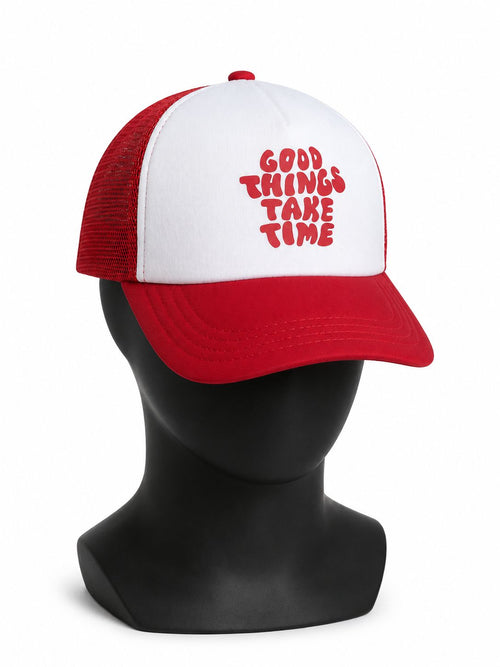 Good Things Take Time Trucker Cap | Inspirational Quote Mesh Baseball Cap | Adjustable Unisex Hat